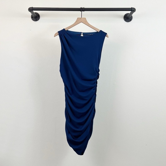 NEW Abercrombie & Fitch Stretch Draped Ruched Mini Dress in Navy Blue - Picture 2 of 5